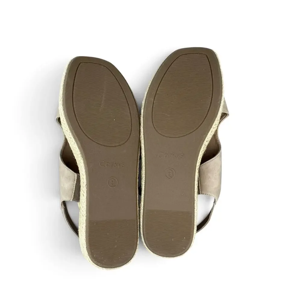 Corkys Women’s Taupe Ready or Not Low Wedge Sandals Size 9